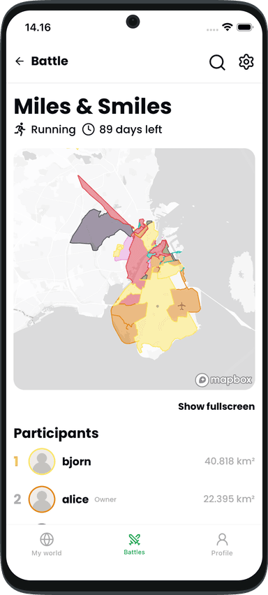 Run the Globe battle final results and podium screen